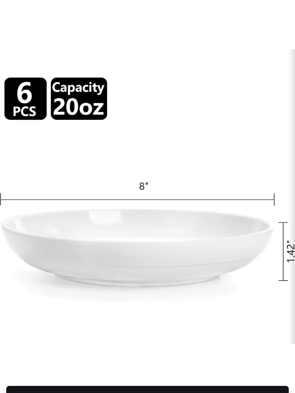 Fasmov Set of 6 White Melamine Pasta / Salad Bowls – 8